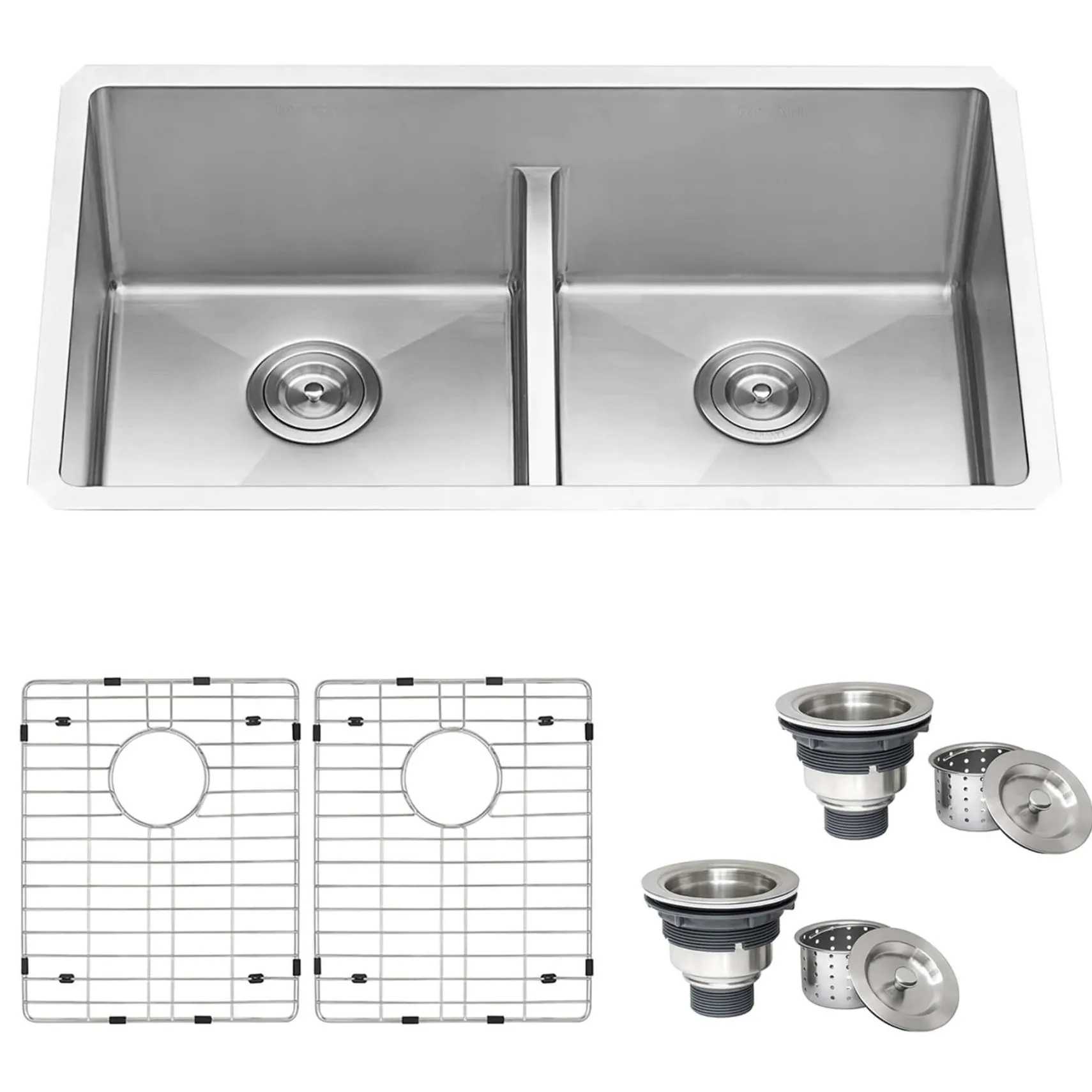 Ruvati Urbana 32" Undermount Stainless Steel Kitchen Sink, 50/50 Low Divide Double Bowl, 16 Gauge, Rounded Corners, RVH7411