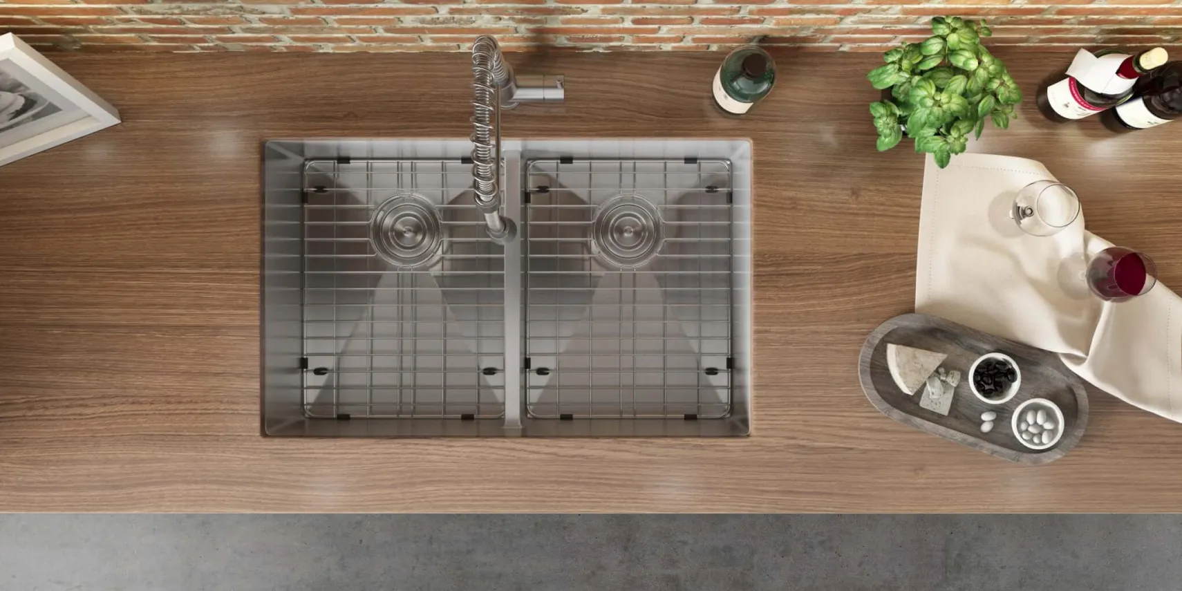Ruvati Urbana 32" Undermount Stainless Steel Kitchen Sink, 50/50 Low Divide Double Bowl, 16 Gauge, Rounded Corners, RVH7411