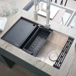 Ruvati Veniso Nova 33" Slope Bottom Offset Drain Undermount Stainless Steel Workstation Kitchen Sink, 16 Gauge, RVH8597