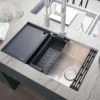 Ruvati Veniso Nova 30" Slope Bottom Offset Drain Undermount Stainless Steel Workstation Kitchen Sink, 16 Gauge, RVH8584
