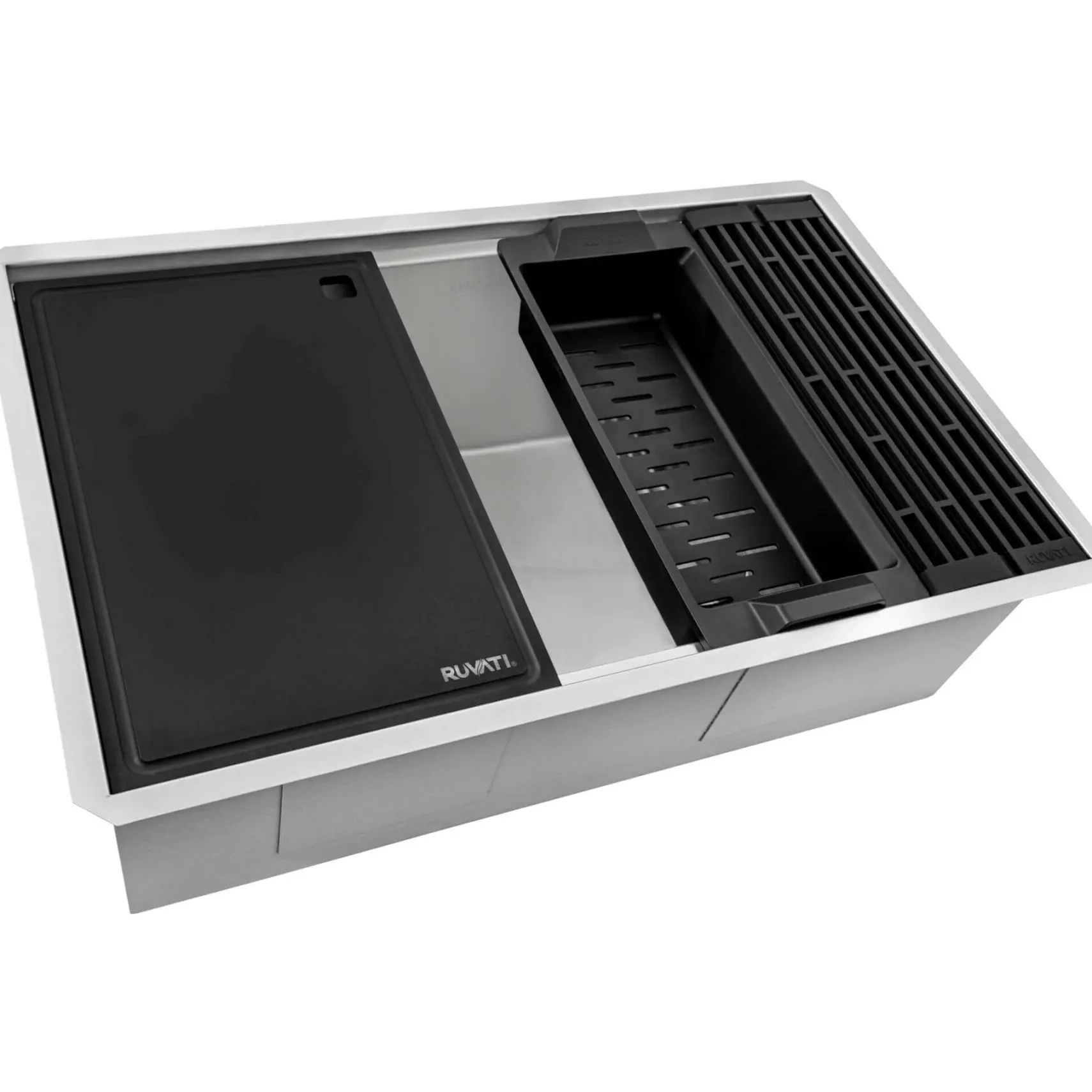 Ruvati Veniso Nova 30" Slope Bottom Offset Drain Undermount Stainless Steel Workstation Kitchen Sink, 16 Gauge, RVH8584