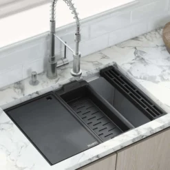 Ruvati Veniso Nova 27" Slope Bottom Offset Drain Undermount Stainless Steel Workstation Kitchen Sink, 16 Gauge, RVH8573