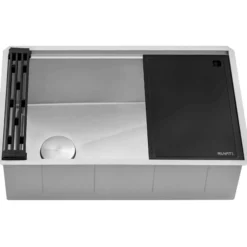 Ruvati Veniso Nova 27" Slope Bottom Offset Drain Undermount Stainless Steel Workstation Kitchen Sink, 16 Gauge, RVH8573