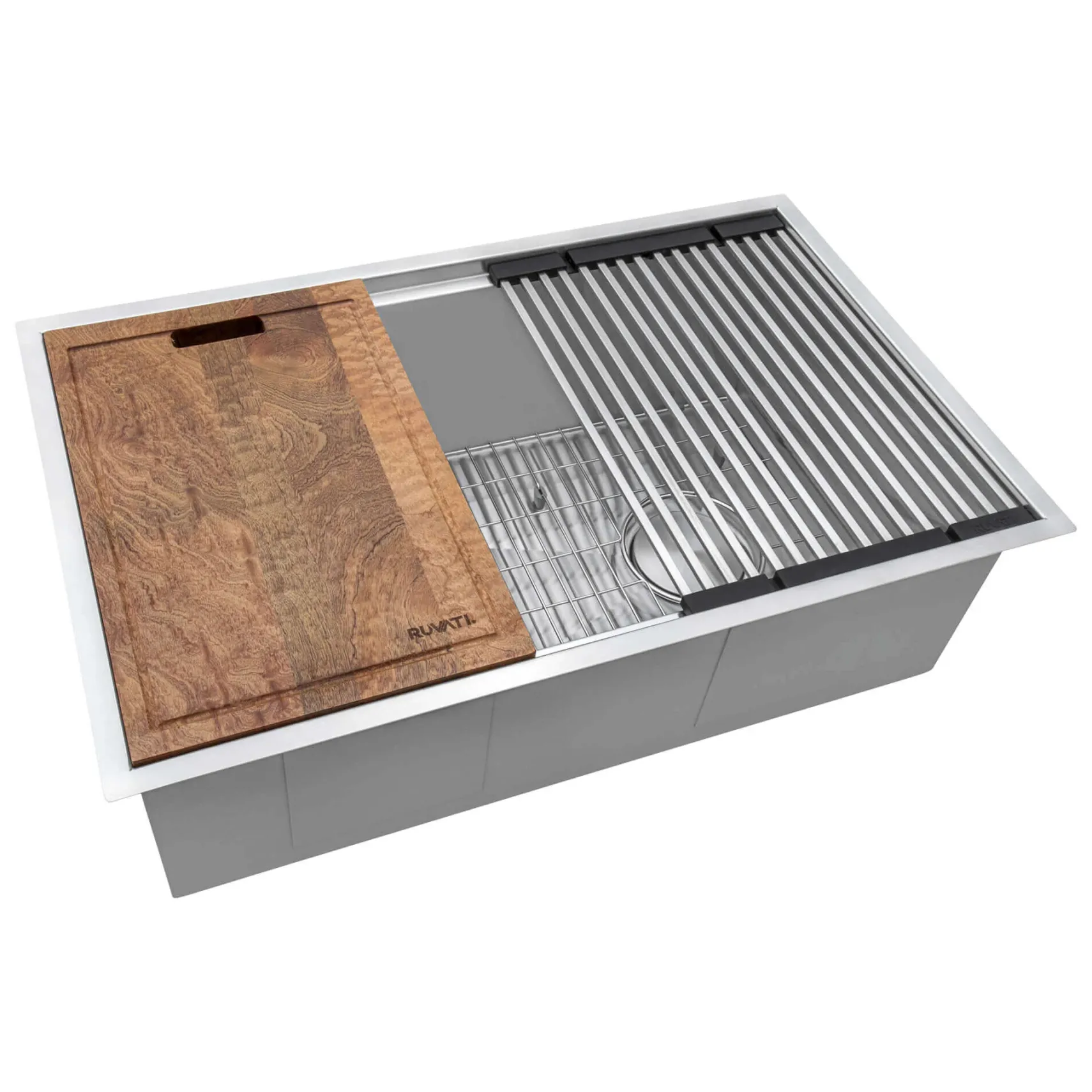 Ruvati Veniso 30" Slope Bottom Offset Drain Undermount Stainless Steel Workstation Kitchen Sink, 16 Gauge, RVH8582