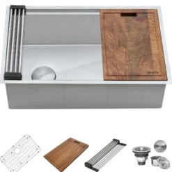 Ruvati Veniso 36" Slope Bottom Offset Drain Undermount Stainless Steel Workstation Kitchen Sink, 16 Gauge, RVH8596