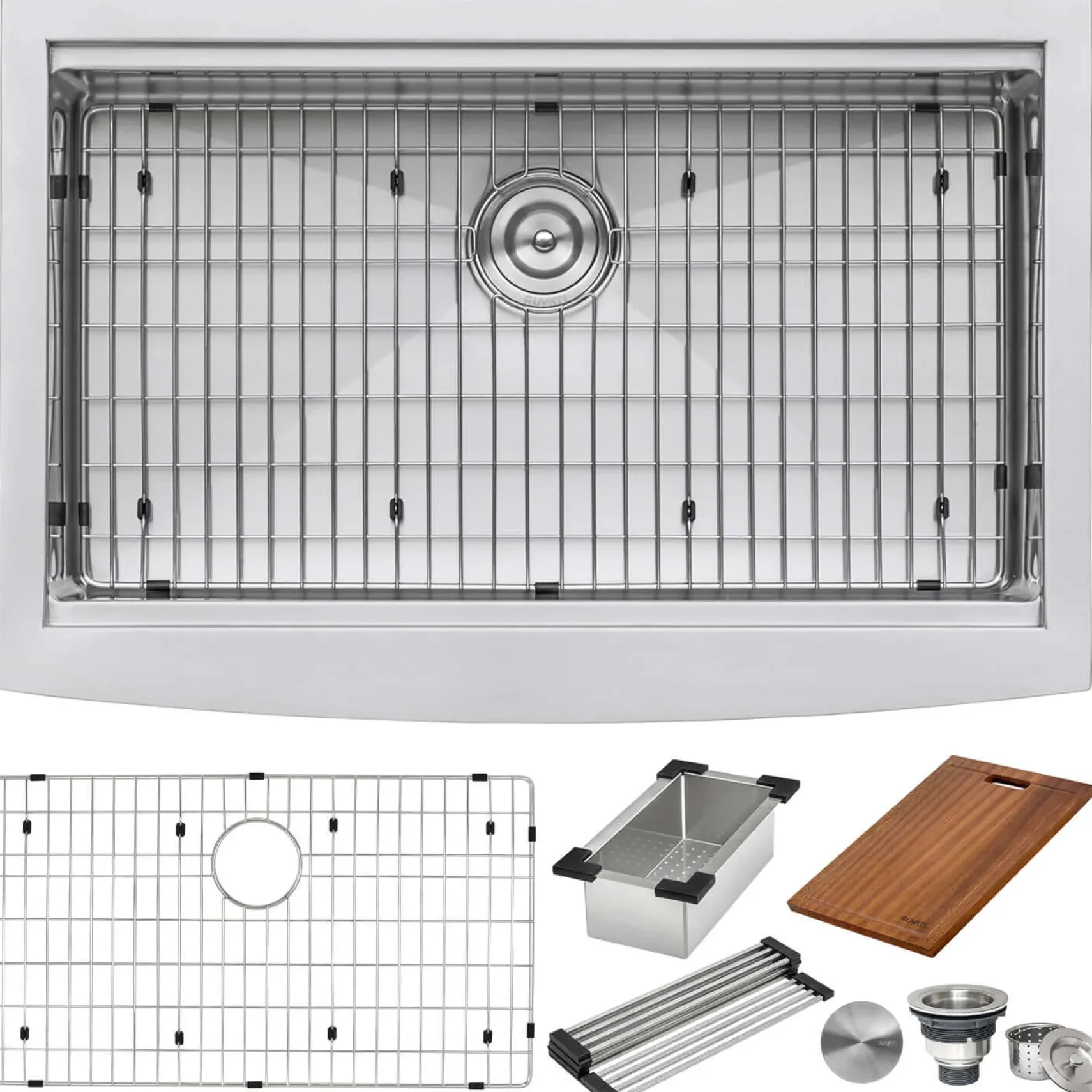 Ruvati Verona 27" Stainless Steel Workstation Apron-front Farmhouse Sink, 16 Gauge, RVH9050