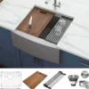 Ruvati Verona 24" Stainless Steel Workstation Apron-front Farmhouse Sink, 16 Gauge, RVH9020
