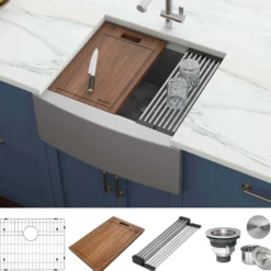 Ruvati Verona 24" Stainless Steel Workstation Apron-front Farmhouse Sink, 16 Gauge, RVH9020