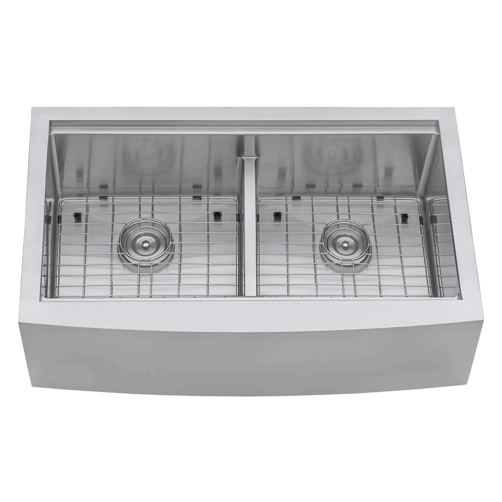 Ruvati Verona 36" Stainless Steel Workstation Apron-front Farmhouse Sink, 50/50 Low Divide Double Bowl, 16 Gauge, RVH9301