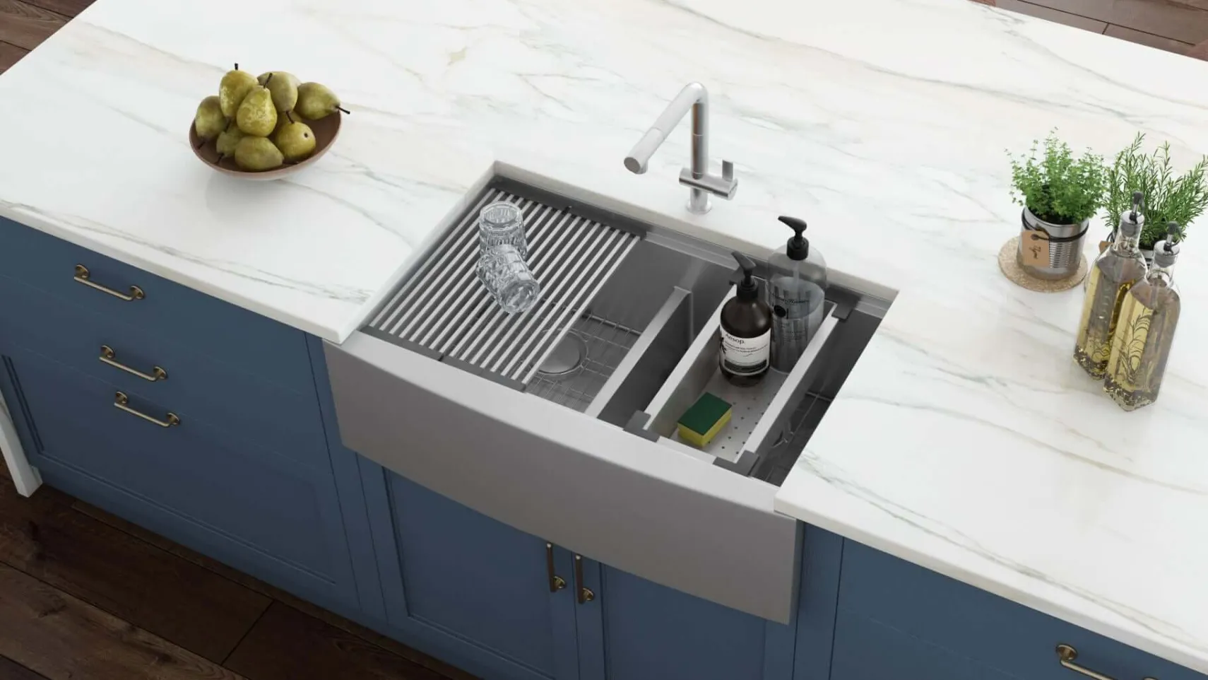Ruvati Verona 36" Stainless Steel Workstation Apron-front Farmhouse Sink, 50/50 Low Divide Double Bowl, 16 Gauge, RVH9301