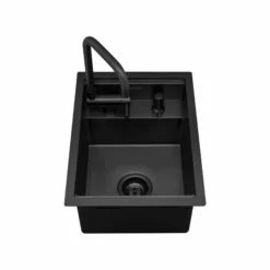 Ruvati Vienna 20 inch Gunmetal Black Stainless Steel RV Sink With Concealed Faucet and Soap DIspenser, 16, RVH8272BL