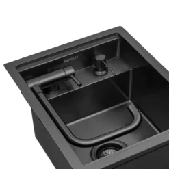 Ruvati Vienna 20 inch Gunmetal Black Stainless Steel RV Sink With Concealed Faucet and Soap DIspenser, 16, RVH8272BL