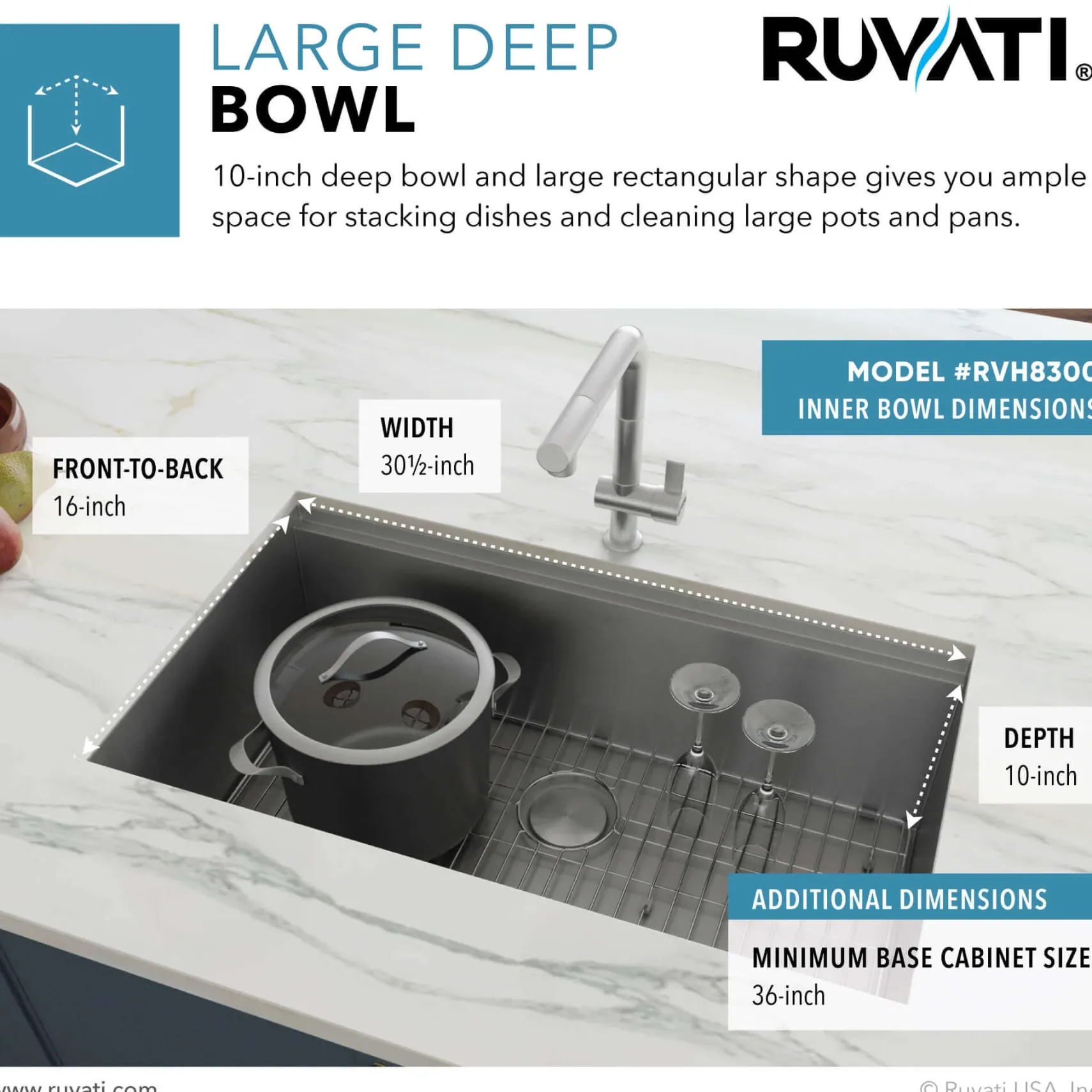 Ruvati 32" Workstation Ledge Undermount 16 Gauge Stainless Steel Kitchen Sink Single Bowl - RVH8300