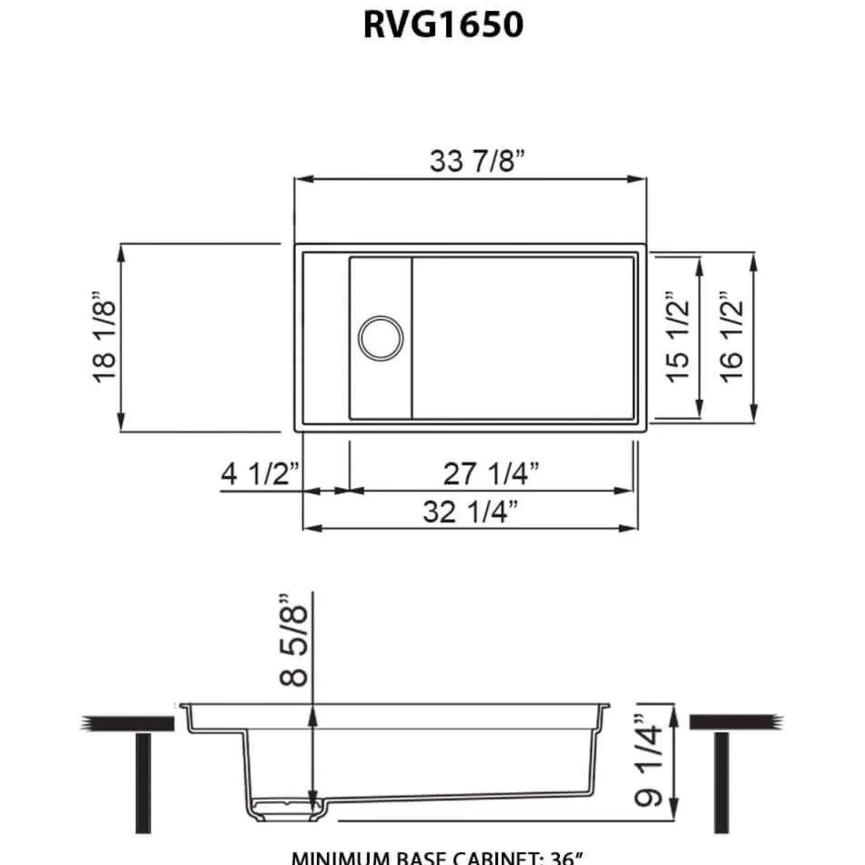 Ruvati 18 x 34 inch Granite Composite Workstation Kitchen Sink epiStage Dual Mount Single Bowl, White, RVG1650WH