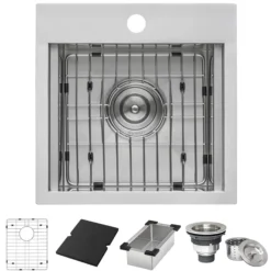 Ruvati 15 x 15 inch Marine Grade T-316 Workstation Topmount RV Boat Outdoor Sink Stainless Steel, RVQ5215