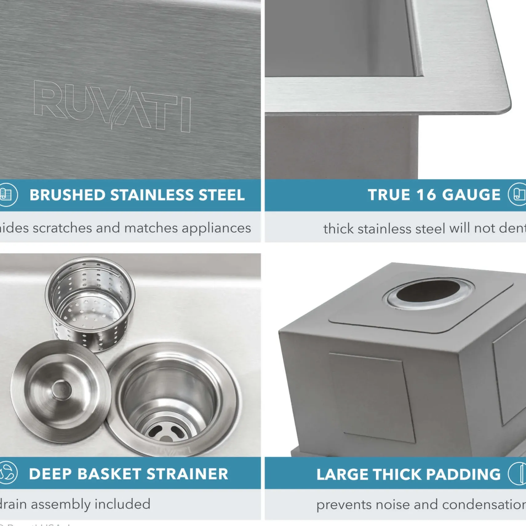 Ruvati 21 x 20 inch Outdoor Workstation Sink T-316 Marine Grade Topmount Stainless Steel BBQ, RVQ5221