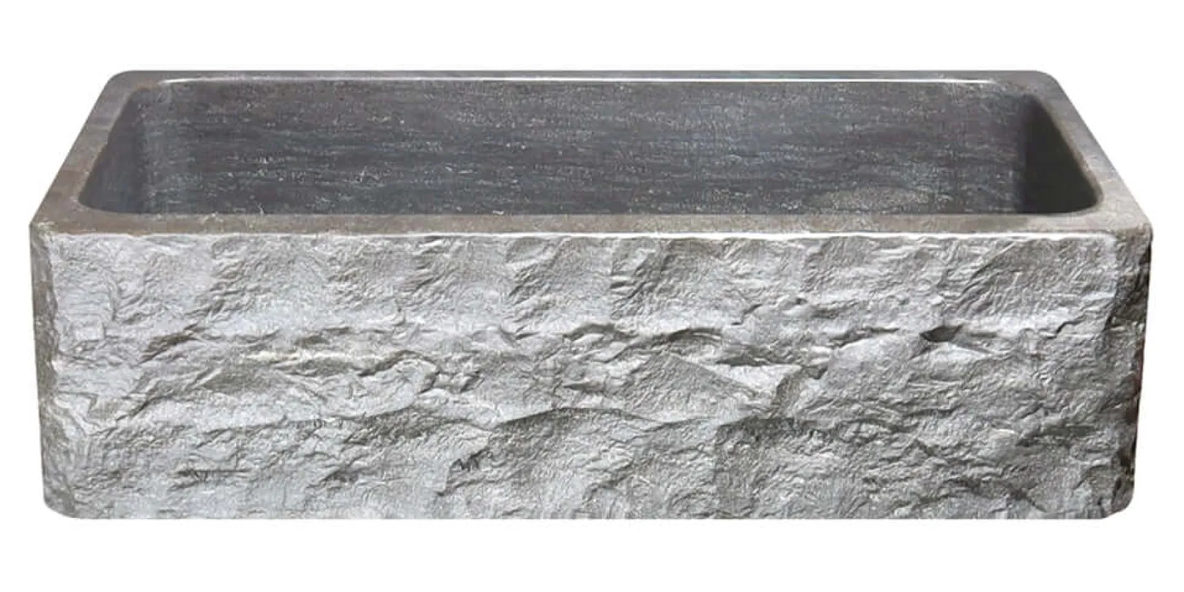 36" Smoke Brown Limestone Farmhouse Kitchen Sink, Chiseled Front, Single Bowl, KF362010SB-BE-BLN