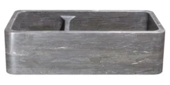 36" Smoke Brown Limestone Farmhouse Kitchen Sink, 60/40 Double Bowl, Reversible, KF362010DB-NLP-6040-BLN