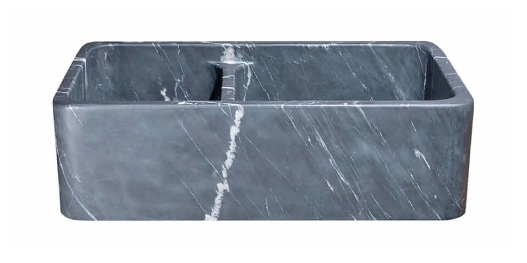 33" Soapstone Farmhouse Sink, Smooth Reversible Apron Front, Charcoal Marquina, 60/40 Double Bowl, KF332210DB-NLP-6040-CMS