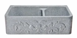 33" Stone 60/40 Double Bowl Farmhouse Kitchen Sink, Design Apron Front, Mercury Granite, Gray, KF332010DB-F2-6040-M