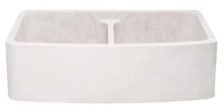 36" Stone 50/50 Double Bowl Farmhouse Kitchen Sink, Curved Reversible Apron Front, Crema Lyon Limestone, Beige, KFCF362210DB-NLP-5050-CL