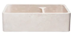 36" Stone 60/40 Double Bowl Farmhouse Kitchen Sink, Smooth Reversible Apron Front, Roma Travertine, Beige, KF362010DB-NLP-6040-RT