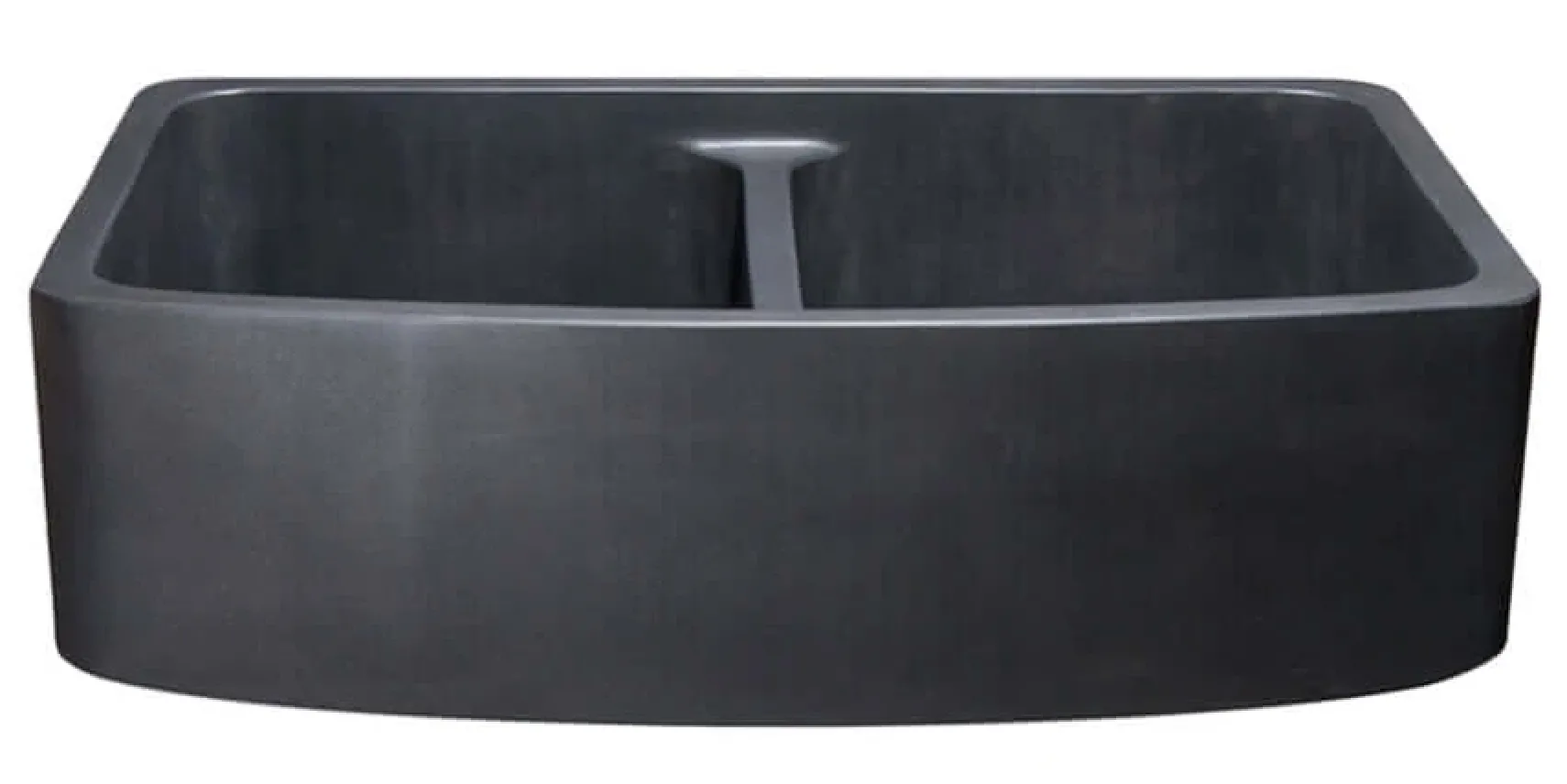 36" Stone 50/50 Double Bowl Farmhouse Kitchen Sink, Curved Reversible Apron Front, Black Lava, Black, KFCF362210DB-NLP-5050-BL