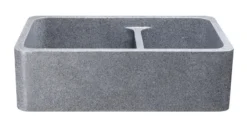 33" Stone 60/40 Double Bowl Farmhouse Kitchen Sink, Smooth Reversible Apron Front, Mercury Granite, Gray, KF332010DB-NLP-6040-M