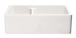 33" Stone 60/40 Double Bowl Farmhouse Kitchen Sink, Smooth Reversible Apron Front, Crema Lyon Limestone, Beige, KF332010DB-NLP-6040-CL