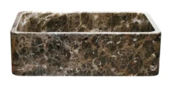 33" Stone Farmhouse Kitchen Sink, Smooth Reversible Apron Front, Emperador Dark Marble, Brown, KF332010SB-NLP-EPD