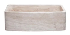 33" Stone Farmhouse Kitchen Sink, Curved Reversible Apron Front, Roma Travertine, Beige, KFCF332210SB-NLP-RT