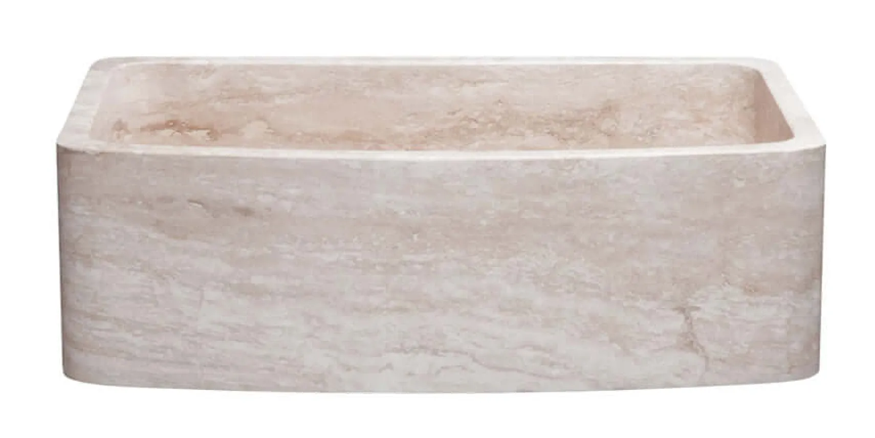 33" Stone Farmhouse Kitchen Sink, Curved Reversible Apron Front, Roma Travertine, Beige, KFCF332210SB-NLP-RT
