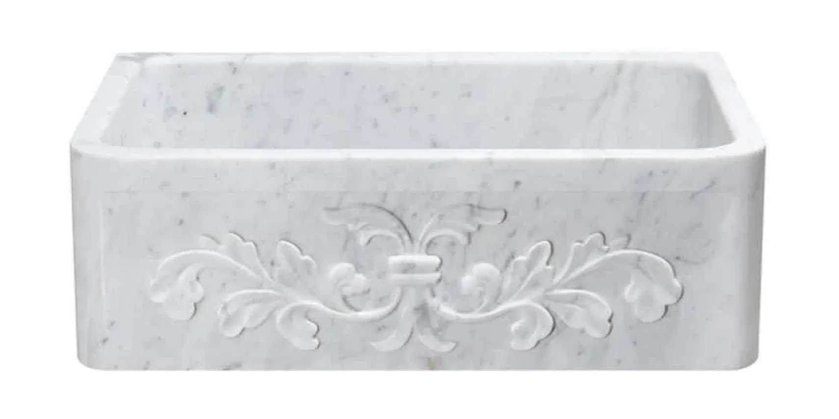30" Stone Farmhouse Kitchen Sink, Design Apron Front, Carrara Marble, White, KF302010SB-F2-CW