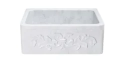 24" Stone Farmhouse Kitchen Sink, Design Apron Front, Carrara Marble, White, KF242010-F2-CW
