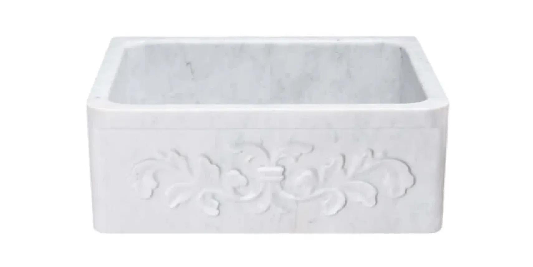 24" Stone Farmhouse Kitchen Sink, Design Apron Front, Carrara Marble, White, KF242010-F2-CW