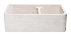 33" Stone Farmhouse Kitchen Sink, Smooth Reversible Apron Front, Roma Travertine, Beige, KF332010DB-NLP-6040-RT
