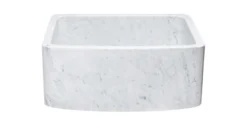 24" Stone Farmhouse Kitchen Sink, Curved Reversible Apron Front, Carrara Marble, White, KFCF242110-CW