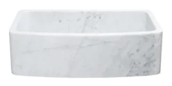 33" Stone Farmhouse Kitchen Sink, Curved Reversible Apron Front, Carrara Marble, White, KFCF332210SB-NLP-CW