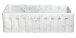 36" Stone Farmhouse Kitchen Sink, Fluted Reversible Apron Front, Carrara Marble, White, KF362010SB-WFLU-CW