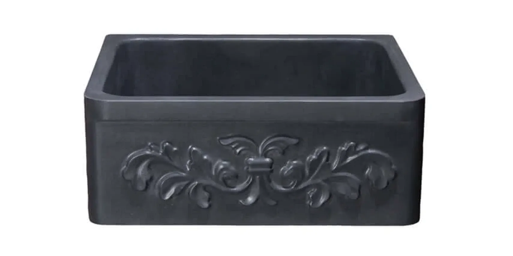 24" Stone Farmhouse Sink, Design Apron Front, Black Lava, Black, KF242010-F2-BL