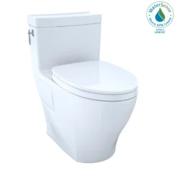 TOTO Aimes WASHLET+ One-Piece Elongated 1.28 GPF Universal Height Skirted Toilet with CEFIONTECT, Bone, Vitreous China, MS626124CEFG#03