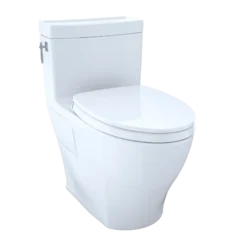 TOTO Aimes WASHLET+ One-Piece Elongated 1.28 GPF Universal Height Skirted Toilet with CEFIONTECT, Cotton White, Vitreous China, MS626124CEFG#01