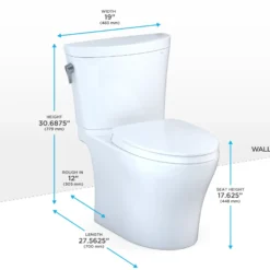TOTO Aquia IV Arc Two-Piece Elongated Dual Flush 1.28 and 0.9 GPF Universal Height Toilet with CEFIONTECT, WASHLET+ Ready, Cotton White, Vitreous China, MS448124CEMFGN#01