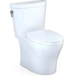 TOTO Aquia IV Arc Two-Piece Elongated Dual Flush 1.28 and 0.9 GPF Universal Height Toilet with CEFIONTECT, WASHLET+ Ready, Cotton White, Vitreous China, MS448124CEMFGN#01