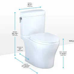TOTO Aquia IV Cube Two-Piece Elongated Dual Flush 1.28 and 0.9 GPF Universal Height Toilet with CEFIONTECT, WASHLET+ Ready, Cotton White, Vitreous China, MS436124CEMFGN#01