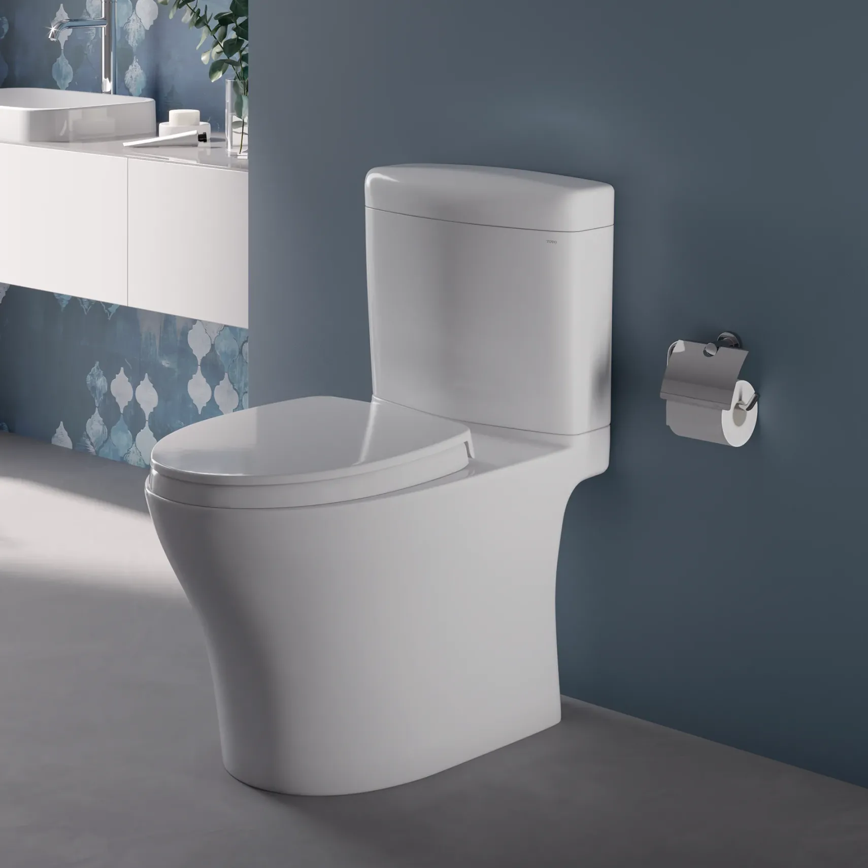 TOTO Aquia IV Cube Two-Piece Elongated Dual Flush 1.28 and 0.9 GPF Universal Height Toilet with CEFIONTECT, WASHLET+ Ready, Cotton White, Vitreous China, MS436124CEMFGN#01