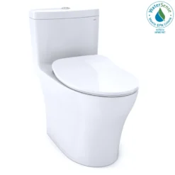 TOTO Aquia IV One-Piece Elongated Dual Flush 1.28 and 0.9 GPF Universal Height, WASHLET+ Ready Toilet with CEFIONTECT, Cotton White- Vitreous China, MS646234CEMFGN#01
