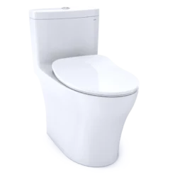 TOTO Aquia IV One-Piece Elongated Dual Flush 1.28 and 0.9 GPF Universal Height, WASHLET+ Ready Toilet with CEFIONTECT, Cotton White- Vitreous China, MS646234CEMFGN#01
