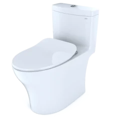 TOTO Aquia IV One-Piece Elongated Dual Flush 1.28 and 0.9 GPF Universal Height, WASHLET+ Ready Toilet with CEFIONTECT, Cotton White- Vitreous China, MS646234CEMFGN#01