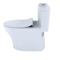 TOTO Aquia IV One-Piece Elongated Dual Flush 1.28 and 0.9 GPF Universal Height, WASHLET+ Ready Toilet with CEFIONTECT, Cotton White- Vitreous China, MS646234CEMFGN#01